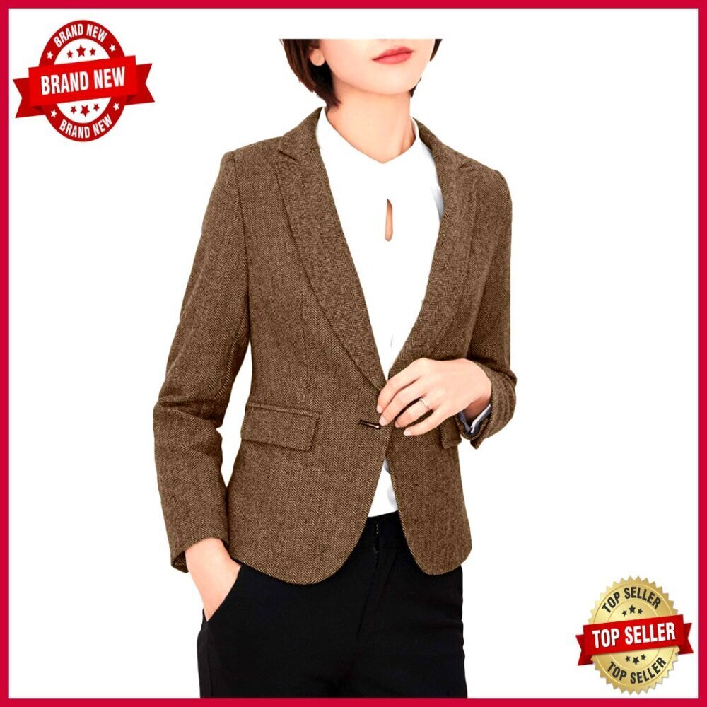 Slim Fit Herringbone Tweed Blazer Jacket Single Coat Women's Business Casual